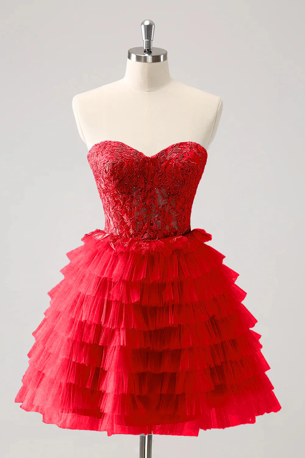 A-Line Sweetheart Corset Tulle Homecoming Dress with Lace