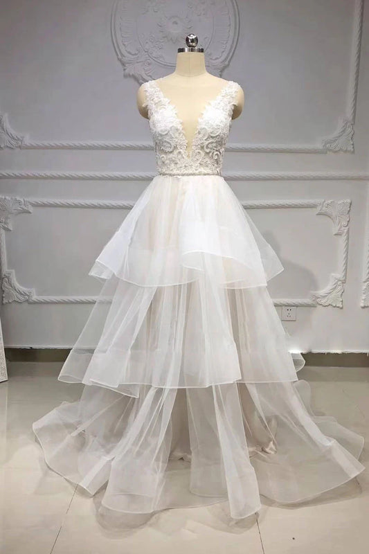 Tulle lace long prom dress
