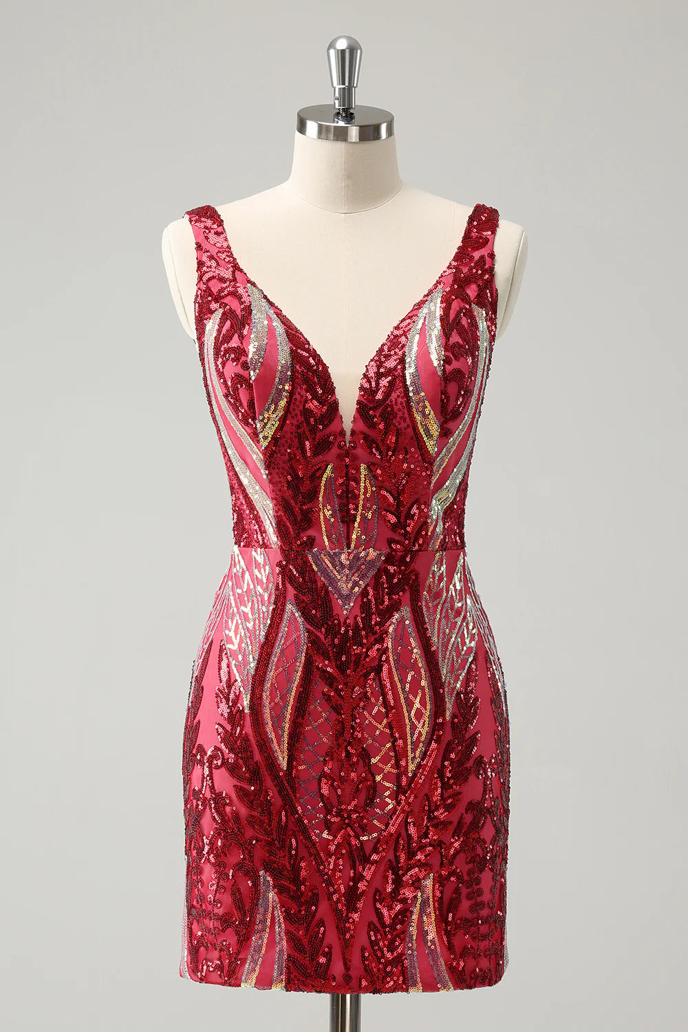 Sparkly Sequined Tight V Neck Homecoming Dress