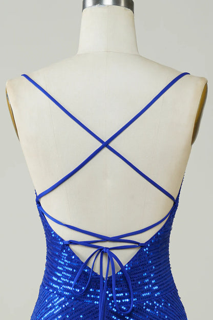 Sparkly Bodycon Spaghetti Straps Sequins Short Homecoming Dress
