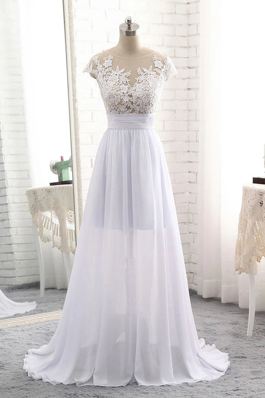 Round neck lace long prom dress