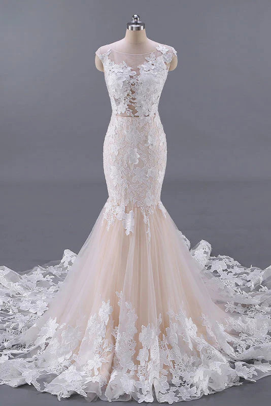 Unique tulle lace long Wedding Dresses