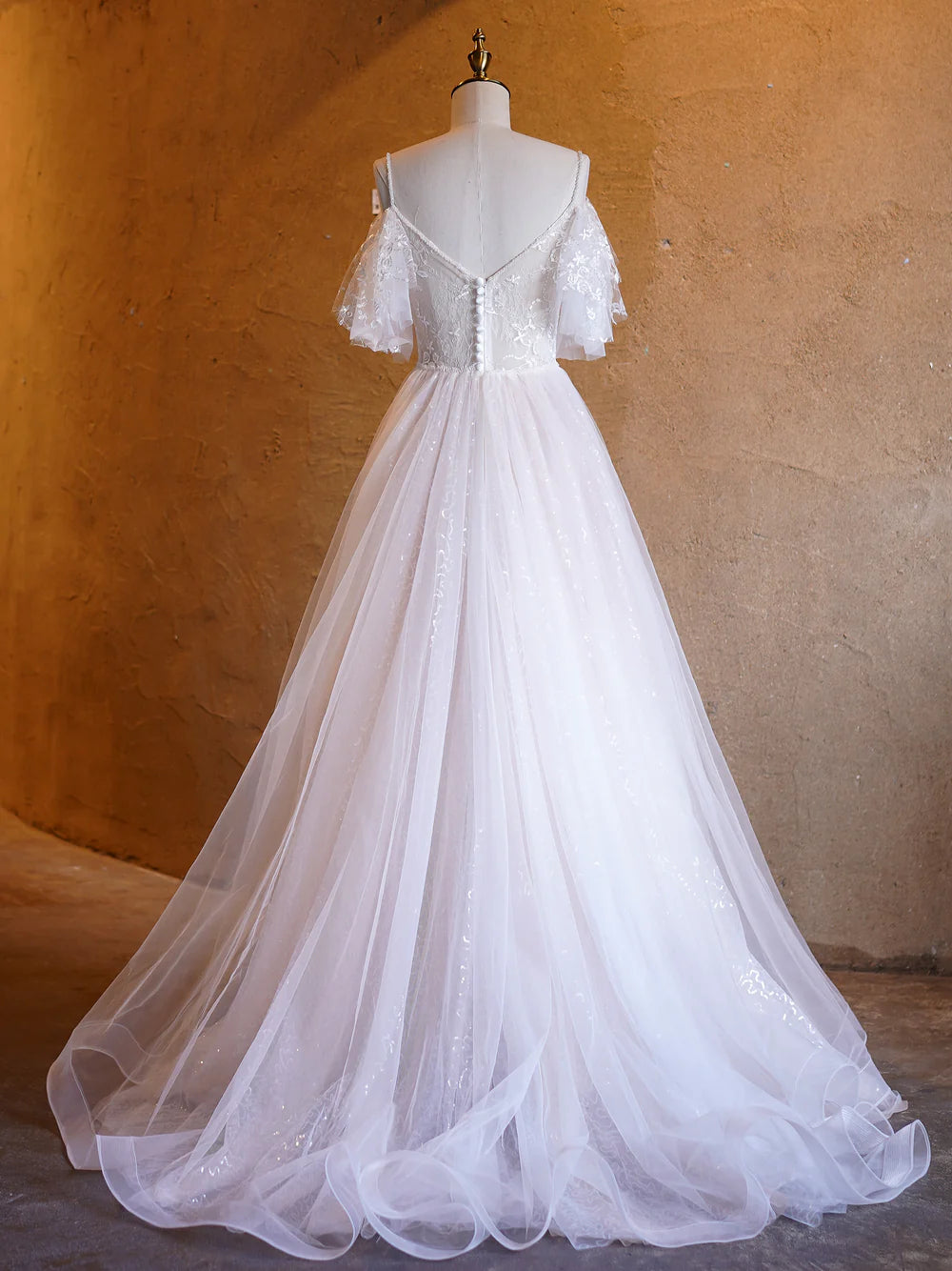 Vestidos de fiesta largos hasta el suelo con encaje de tul y escote en V en forma de A