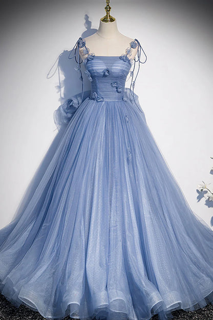 A-Linie Tüll Lange Spaghettiträger Partykleid Ballkleid mit Schleife