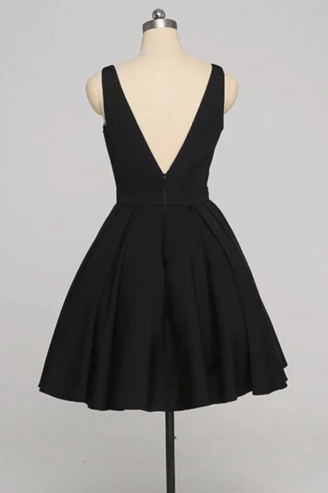 Simple V neck short prom dress