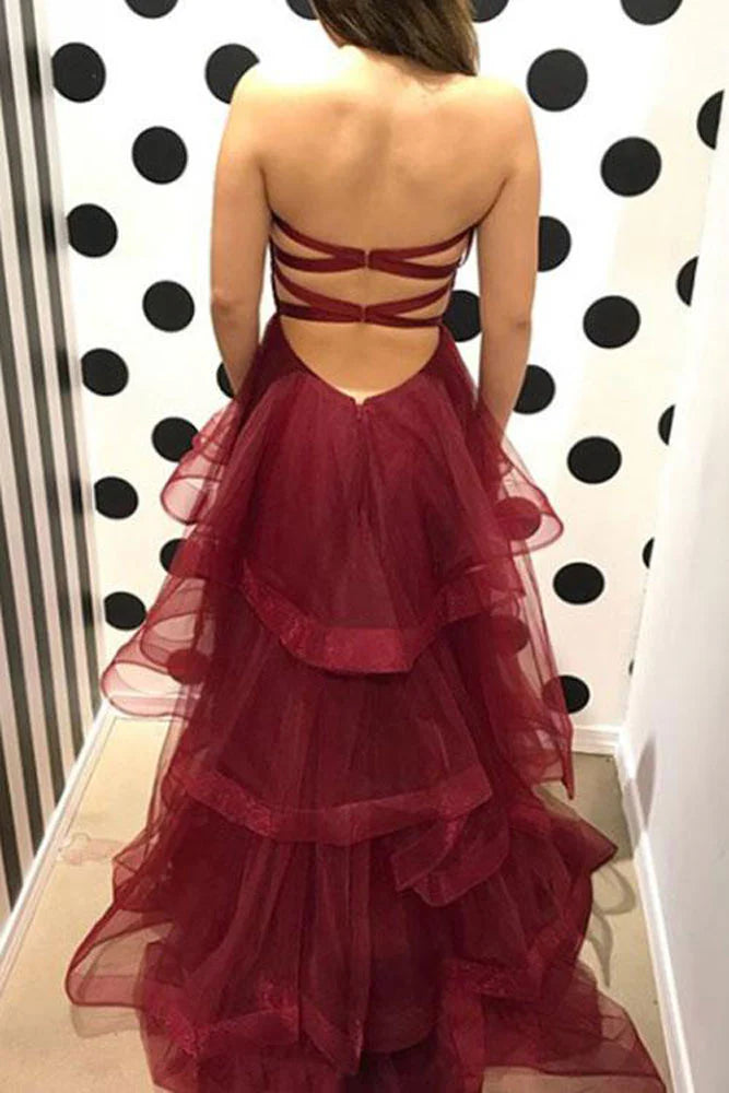 Simple sweetheart neck tulle long prom dress