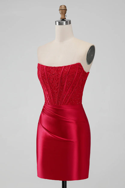 Sparky Strapless Bodycon Short Homecoming Dress with Lace