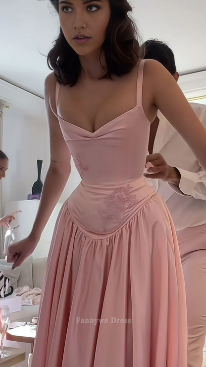 A-Line Elegant Spaghetti Straps Pink Long formal dresses Bridesmaid Dresses evening gown Prom Dress