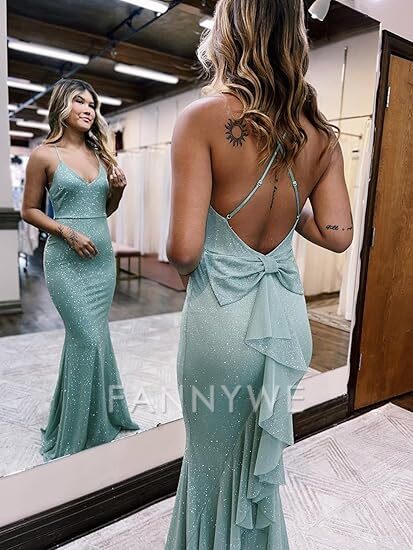 Mermaid Ruffles Bow-Back Mint Green Long formal dresses Bridesmaid Dresses evening gown Prom Dress