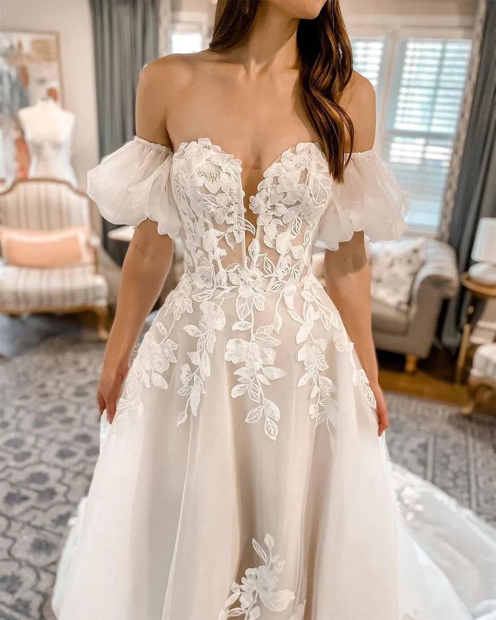 A Line Sweetheart Cute Tulle Wedding Dresses with Lace