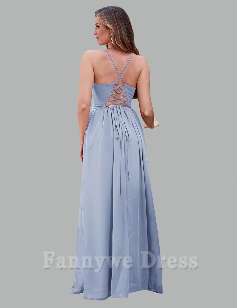 A Line V Neck Chiffon Ruched Spaghetti Strap formal dresses Bridesmaid Dresses evening gown Prom Dress