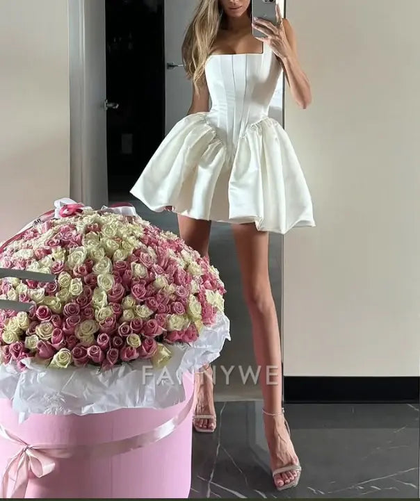 A-Line Straps White Short Birthday Dress Homecoming Dress formal dresses Bridesmaid Dresses evening gown Prom Dress