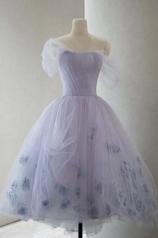 A-Linie Tüll Kurzes süßes schulterfreies Partykleid Ballkleid