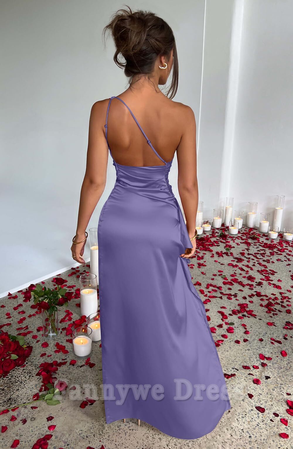 Etuikleid mit einer Schulter und hohem Schlitz, formelle Kleider, Brautjungfernkleider, Abendkleid, Ballkleid 