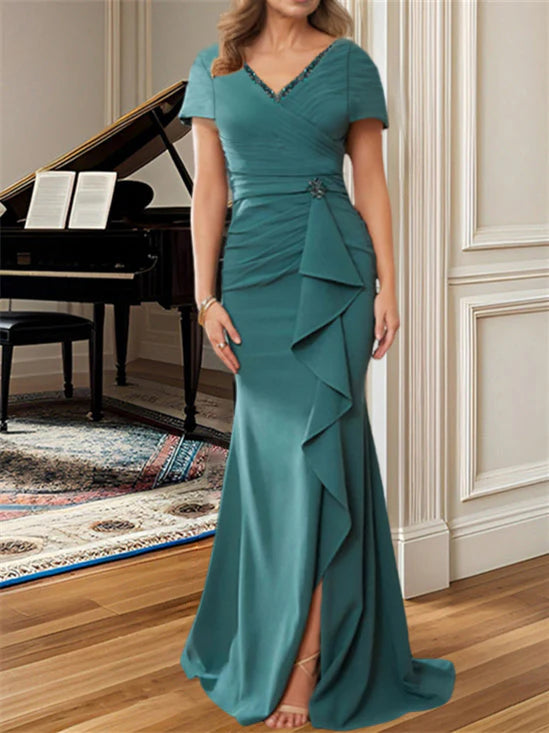 Sheath Floor-Length Short Sleeves Mother Of The Bride Dresses