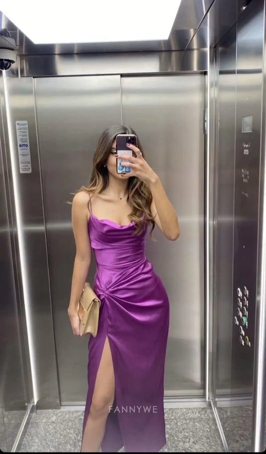 Etuikleid Spaghettiträger Lila Lange Abendkleider Brautjungfernkleider Abendkleid Ballkleid 