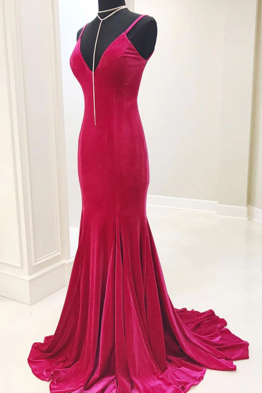 Mermaid V neck long prom dress