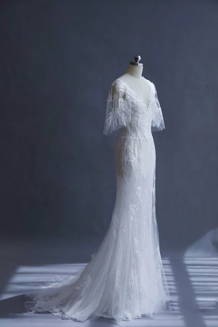 V neck tulle long prom dress