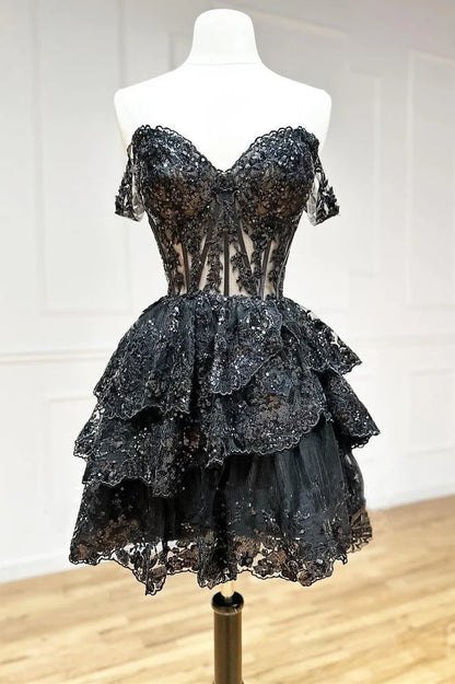 A-Line Sweetheart Tiered Homecoming Dress
