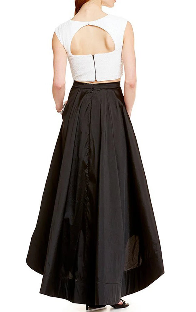 Vestido de fiesta de dos piezas con mangas y lentejuelas, vestido formal de cóctel