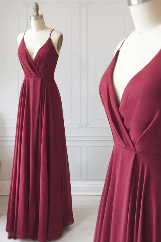 Simple v neck long prom dress