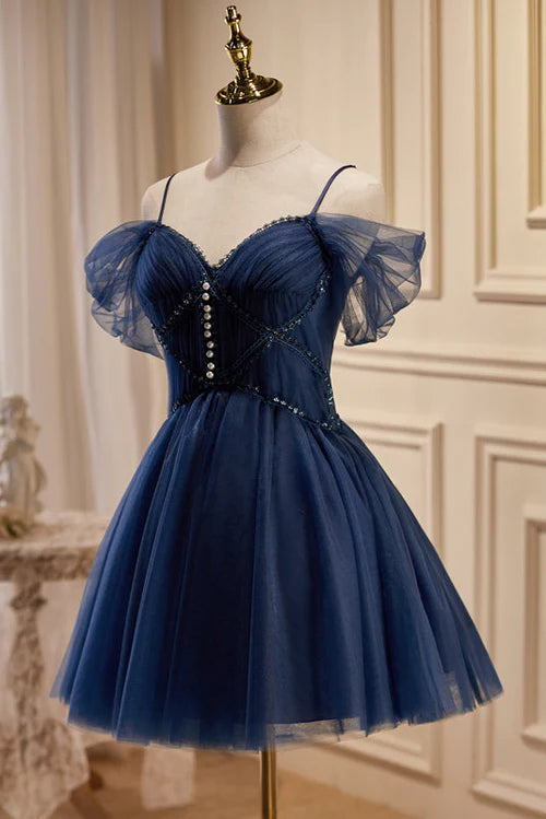 A-line V Neck Tulle Homecoming Dresses