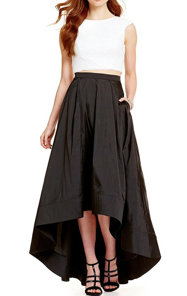 Vestido de fiesta de dos piezas con mangas y lentejuelas, vestido formal de cóctel