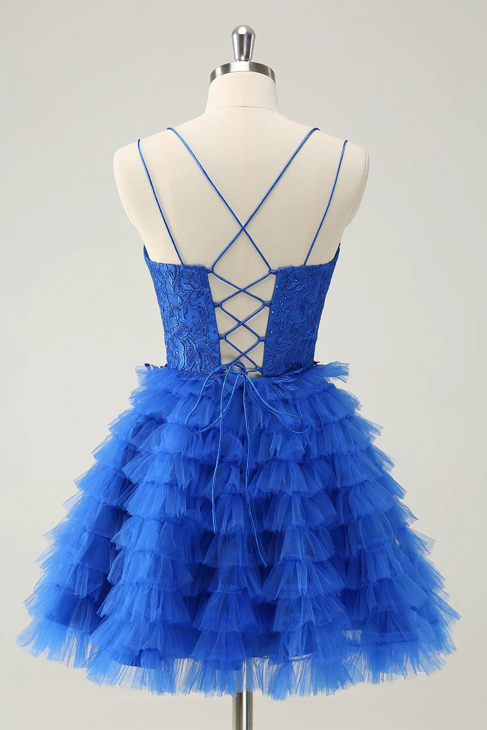 A Line Spaghetti Straps Tulle Cute Homecoming Dress with Ruffles