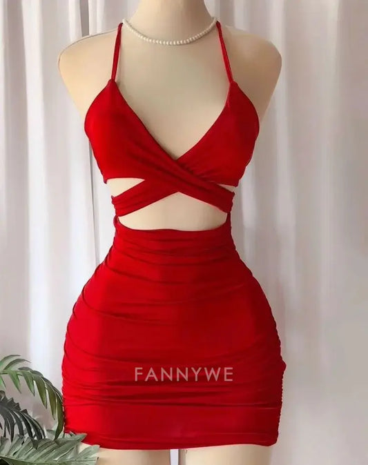 Etuikleid Spaghettiträger Sexy Rot Mini Abendkleider Brautjungfernkleider Abendkleid Ballkleid 