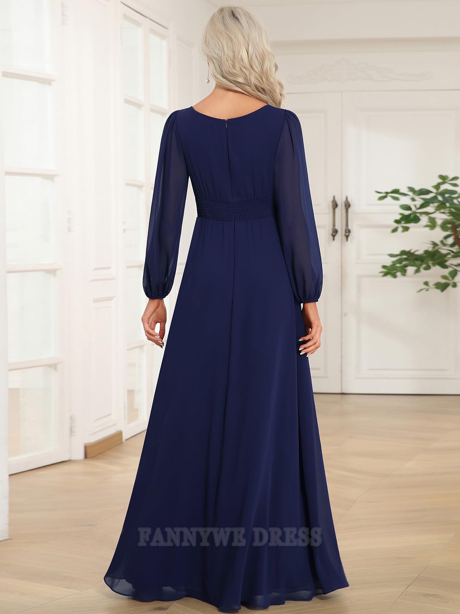 A-Line Crewneck Sleeves Pleated Chiffon formal dresses Bridesmaid Dresses evening gown Prom Dress