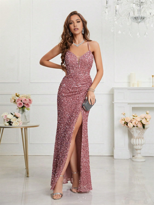 Sheath V-Neck Spaghetti Straps Bodycon Sequin formal dresses Bridesmaid Dresses evening gown Prom Dress
