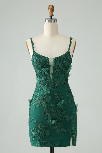 Bodycon Spaghetti Straps Short Homecoming Dress with Appliques