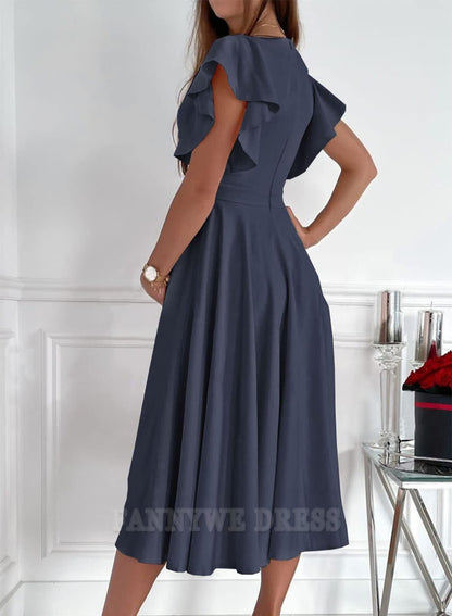 A-line Elegant V Neck Short Sleeve formal dresses Bridesmaid Dresses evening gown Prom Dress