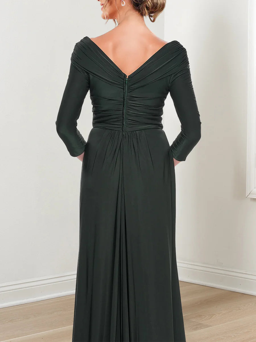 A-Line V-Neck 3/4 Sleeves Mother Of The Bride Dresses