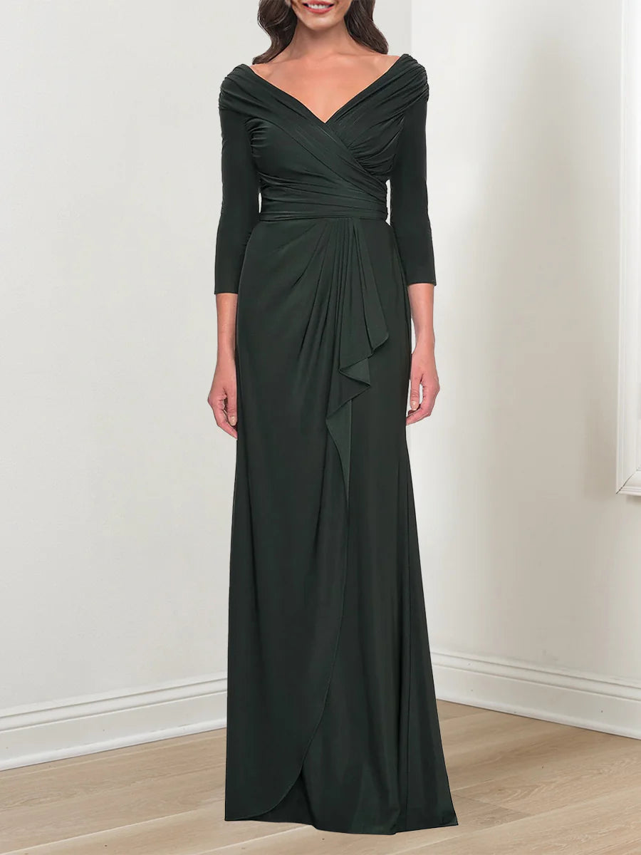 A-Line V-Neck 3/4 Sleeves Mother Of The Bride Dresses