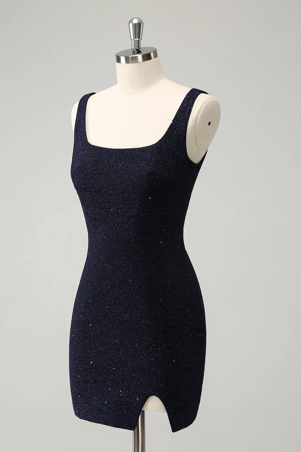 Sparkly Square Neck Bodycon Mini Homecoming Dress With Slit