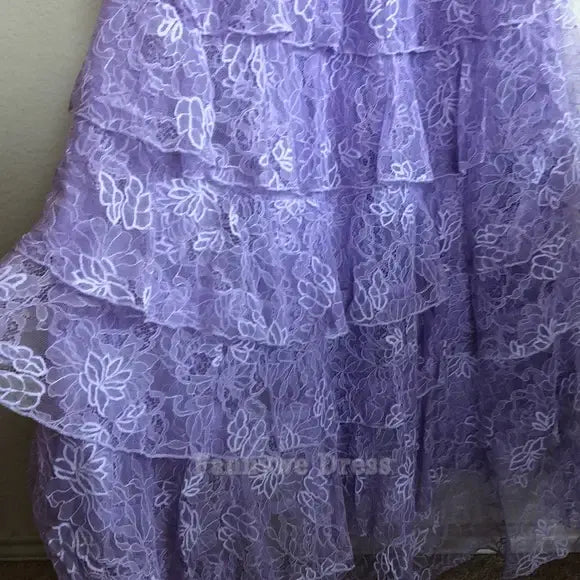 A-line Backless Tiered Lace Lilac formal dresses Bridesmaid Dresses evening gown Prom Dress