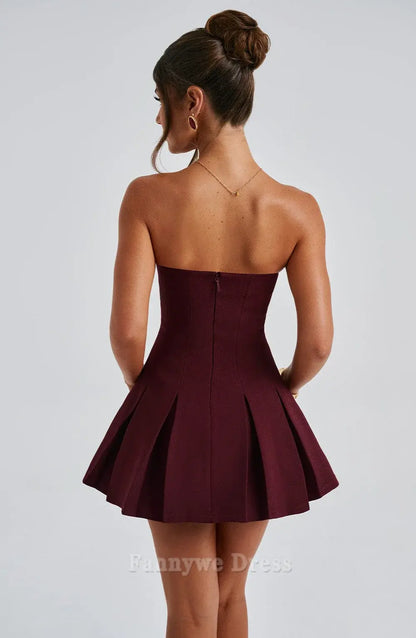 A-line Strapless Short Sexy formal dresses Bridesmaid Dresses Homecoming Dresses evening gown Prom Dress
