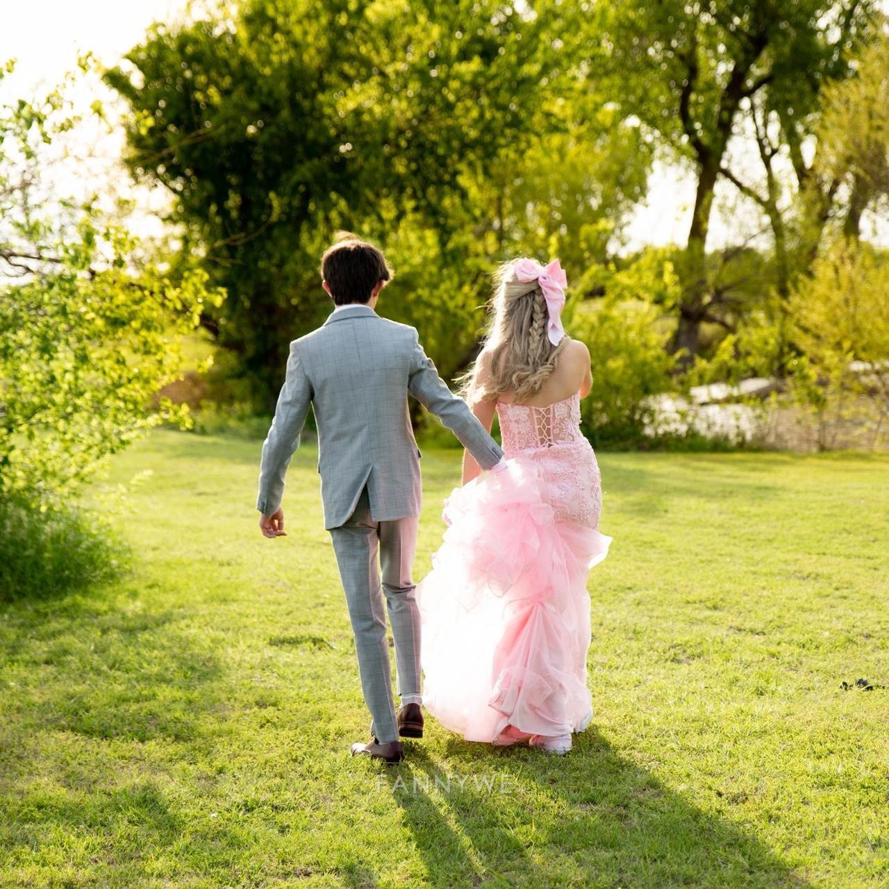 Mermaid strapless exquisite applique Pink long tulle formal dresses Bridesmaid Dresses evening gown Prom Dress