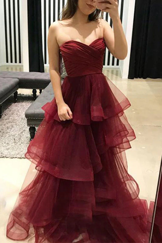 Simple sweetheart neck tulle long prom dress
