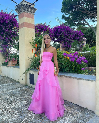 A Line Strapless Organza Prom Dress