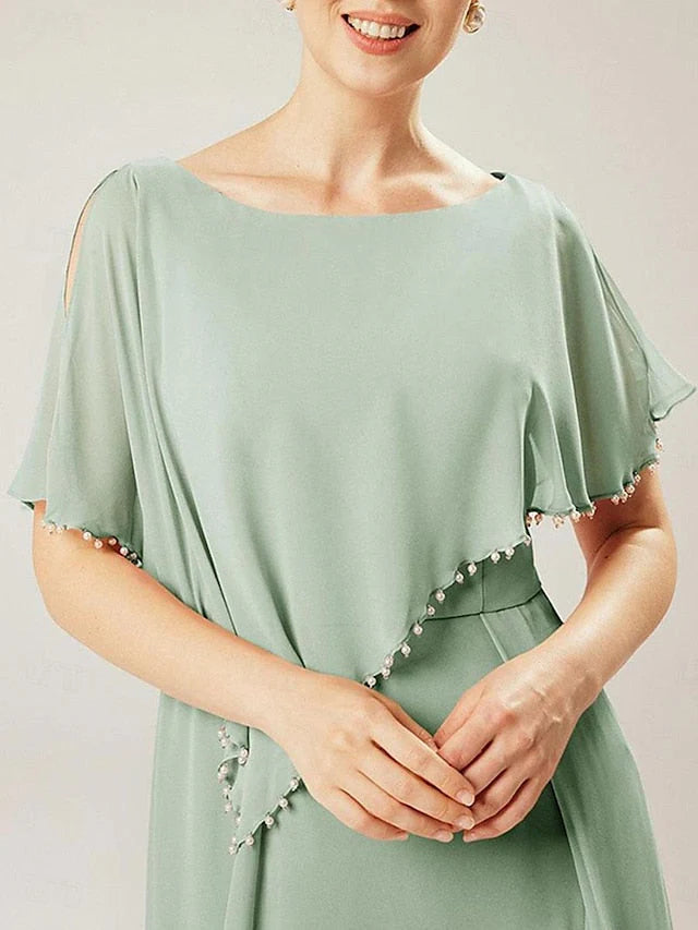 Vestidos de madre de la novia con mangas cortas y escote redondo