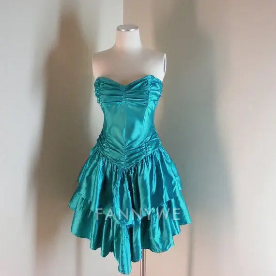 A-Line Sweetheart Neck Satin Vintage Turquoise Short formal dresses Bridesmaid Dresses evening gown Prom Dress