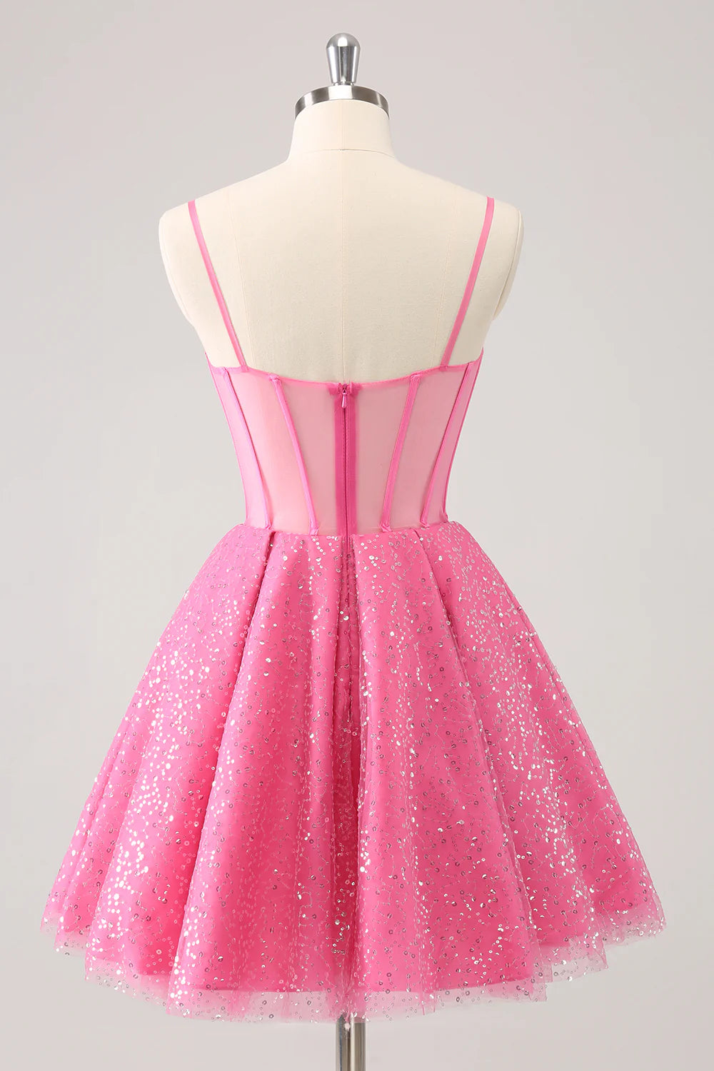 A-Line Spaghetti Straps Corset Cocktail Dress with Sequins