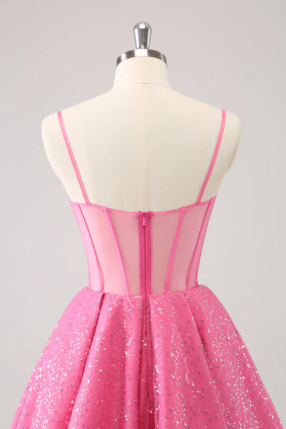 A-Line Spaghetti Straps Corset Cocktail Dress with Sequins