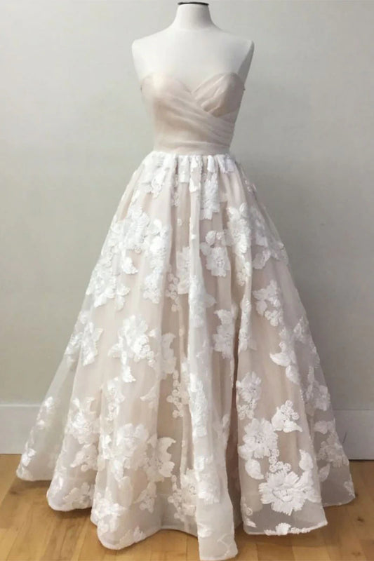 sweetheart lace tulle long prom dress