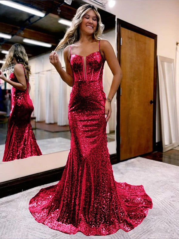 Trumpet/Mermaid Sequins Sweetheart Sleeveless Court Train Corset Dresses