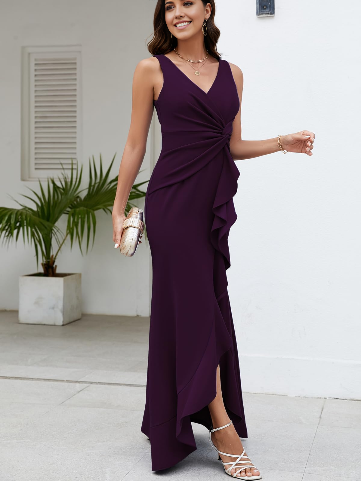Elegant V Neck Sleeveless Long Sexy evening gown formal dress Prom Dresses