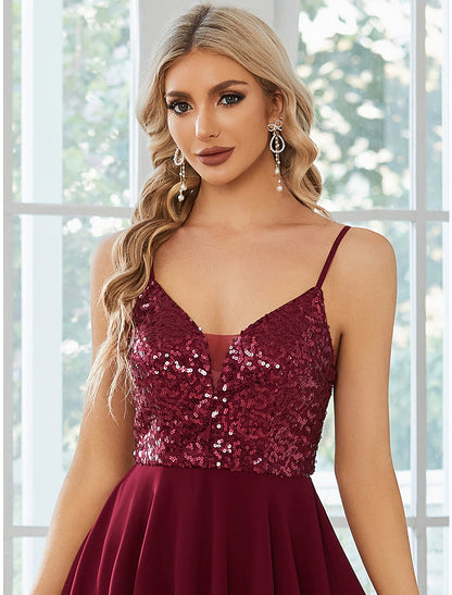 Vestidos de fiesta de corte A, sexys, cortos/mini, sin mangas, con tirantes finos, de gasa y lentejuelas plisadas.