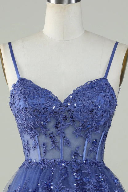 A Line Spaghetti Straps Sparkly Corset Homecoming Dress